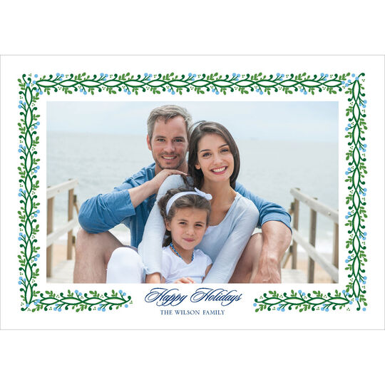 Blue and Green Berry Vine Flat Photo Cards